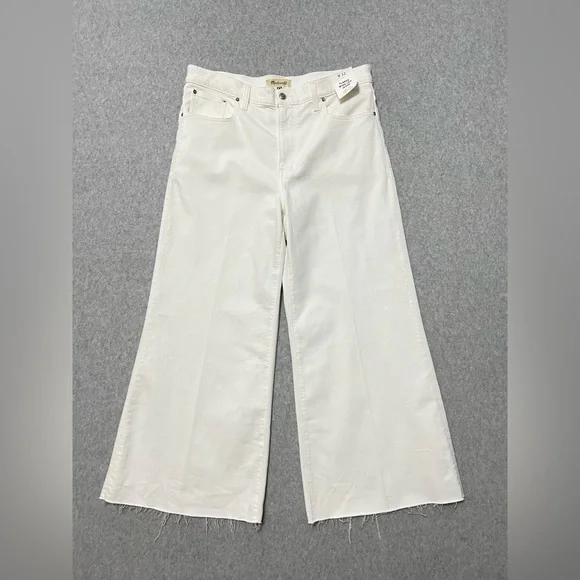 Madewell Flared Wide Leg Jeans NWT Size 32 Cream Off White Cropped Raw Hem - Picture 4 of 12